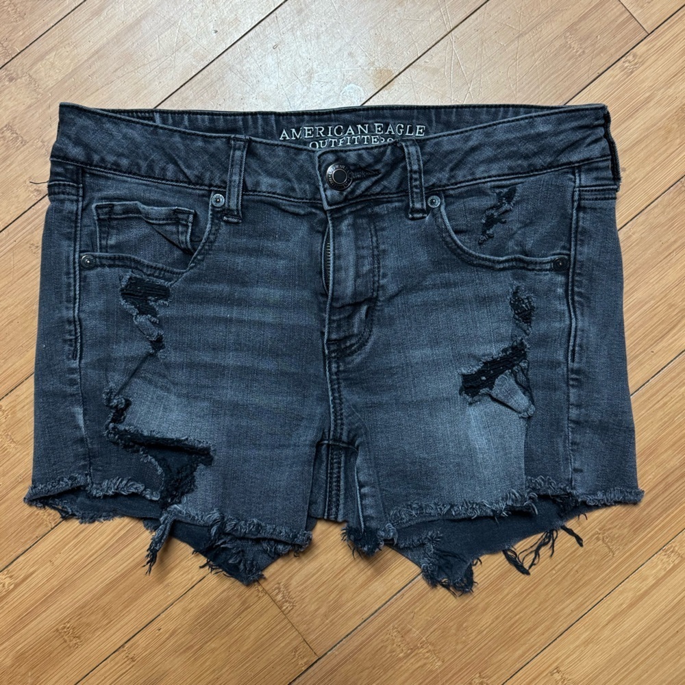 American Eagle Outfitters Women's Distressed Gray Jean Shorts